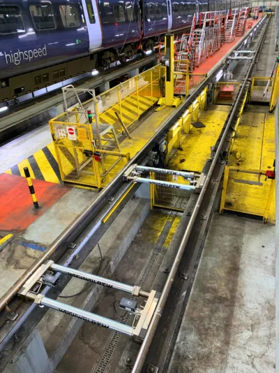 Vista general de un sistema de pesaje ferroviario de 4 ejes