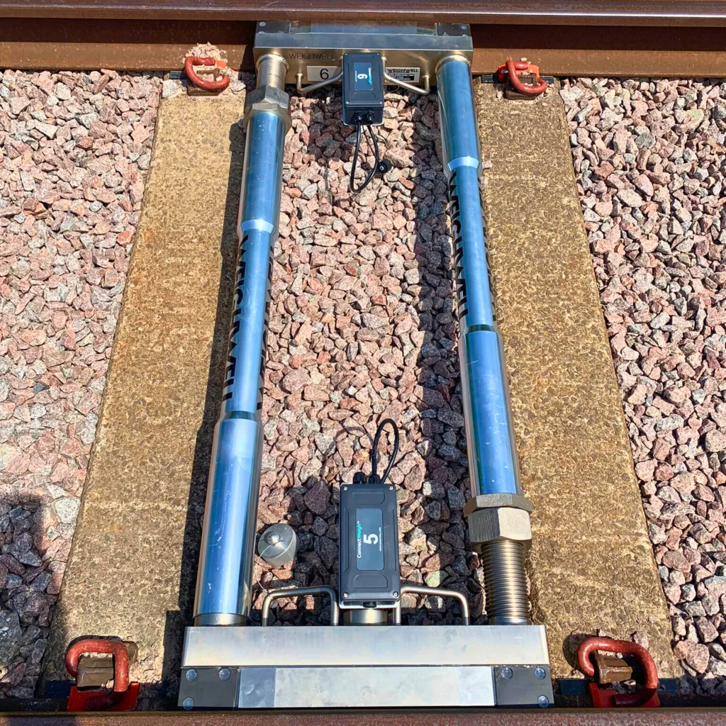 Sistema portátil de pesaje ferroviario en alquiler instalado entre fijaciones del carril Sistema portátil de pesaje ferroviario en alquiler instalado entre fijaciones del carril