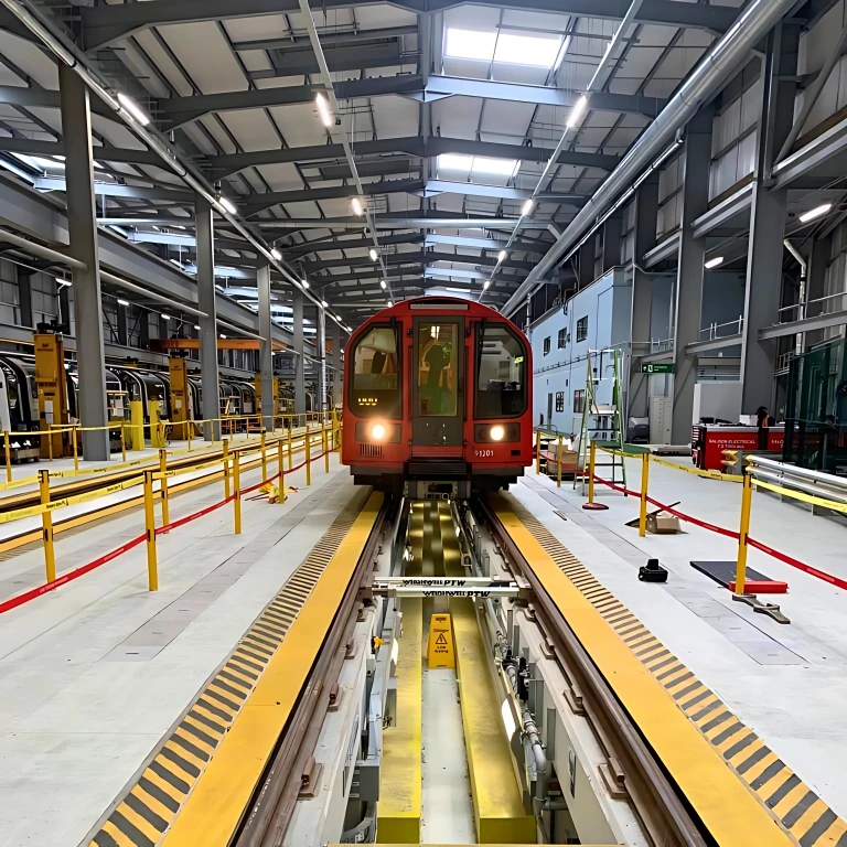 Vehículo de metro de London Underground siendo pesado Vehículo de metro de London Underground siendo pesado